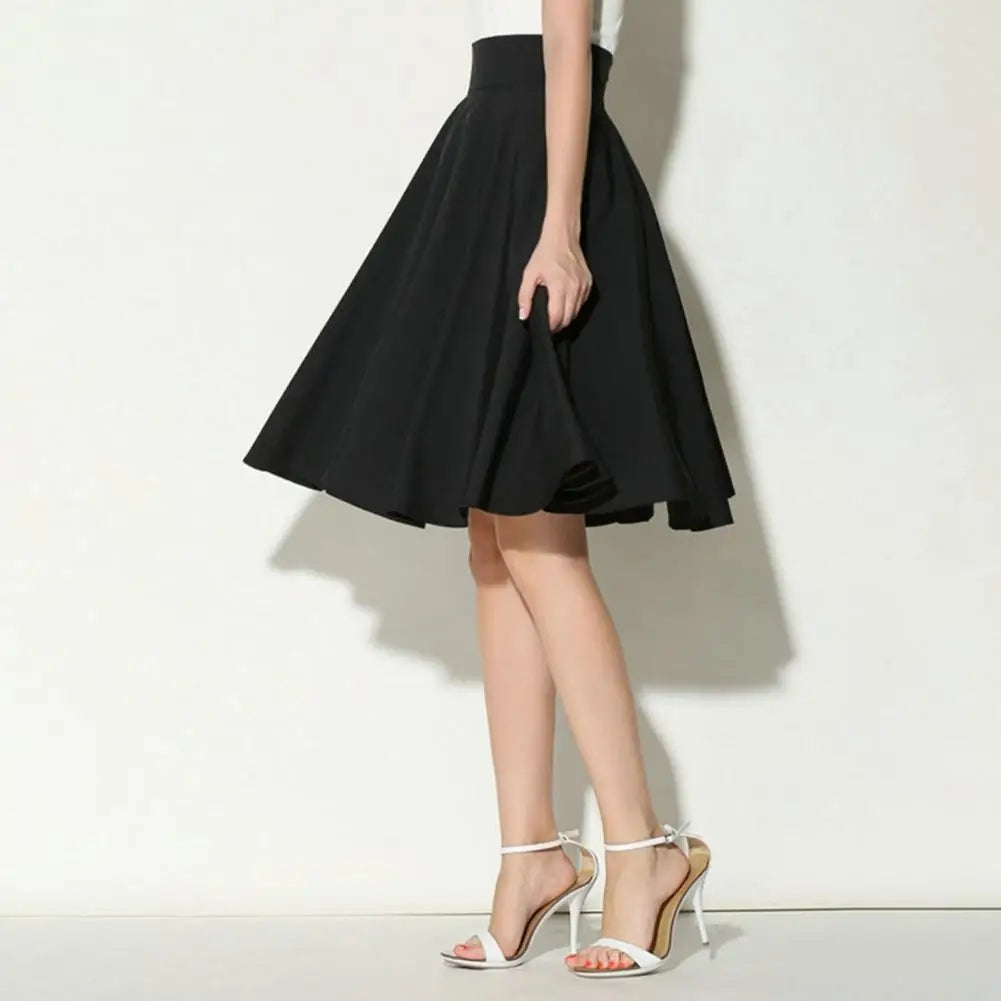 Women Skirt Elastic High Waist A-Line Style Skirt Solid Color Large Hem Skater Skirt Bohemia Style Skirts Women's skirt