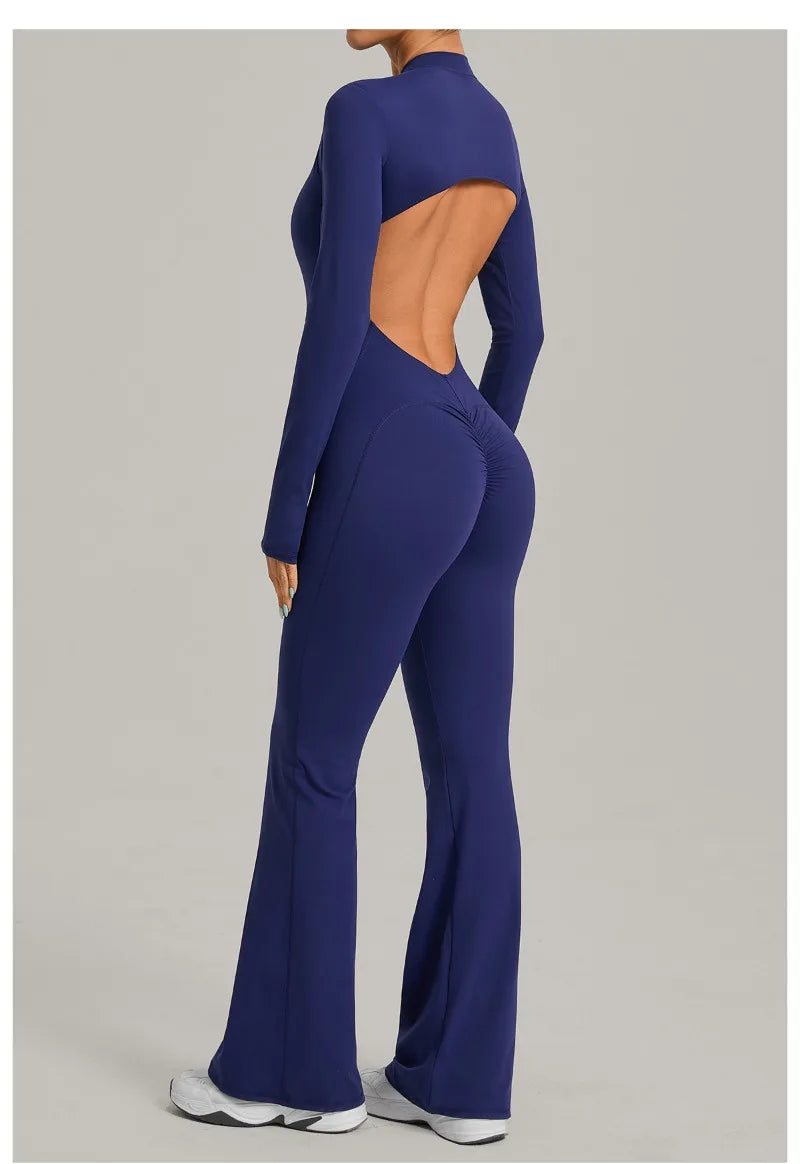 Women's Seamless Yoga Jumpsuits Sports Fitness Gym One-piece Long-sleeves Hip-Lifting Beauty Back Workout Training Bodysuits