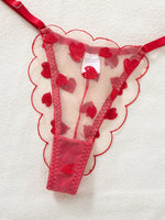 Valentine's Day exclusive red heart embroidery lingerie set-Sexy see-through mesh gathered bra thong set for two pieces ZA825203