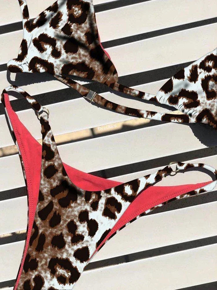 High Cut Micro Bikini Women Brown Leopard Bandage Push Up Bra Swimsuit Sexy Bathing Suit Padded Thong Swimwear Biquini 2026