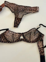 Leopard Printed Underwire Bra and Panty Set Women Sexy Lingerie Transparent Push Up Outfit Lace Underwear