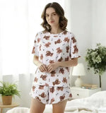 2026 New Women's Pajama Set Summer Comfortable Breathable Casual Printed Short Sleeve Shorts Home Clothes Sports Set Hot Selling