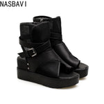 2026 Sexy Black Women Wedge Platform Sandals Summer Ladies Cool Boots Zipper Open Toe Sandalias Breathable Female Roman Shoes