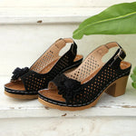 Fashion Flowers High Heels Sandals Women Back Strap Hollow Out Summer Sandles Woman 2025 Plus Size Thick Heeled Sandalias Mujer