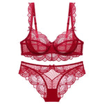 MOYISU Pure Desire Lace Bra Set Women Sexy Anti-Sag Push Up Bralette Sheer Underwear for Big/Small Chest Comfort Support
