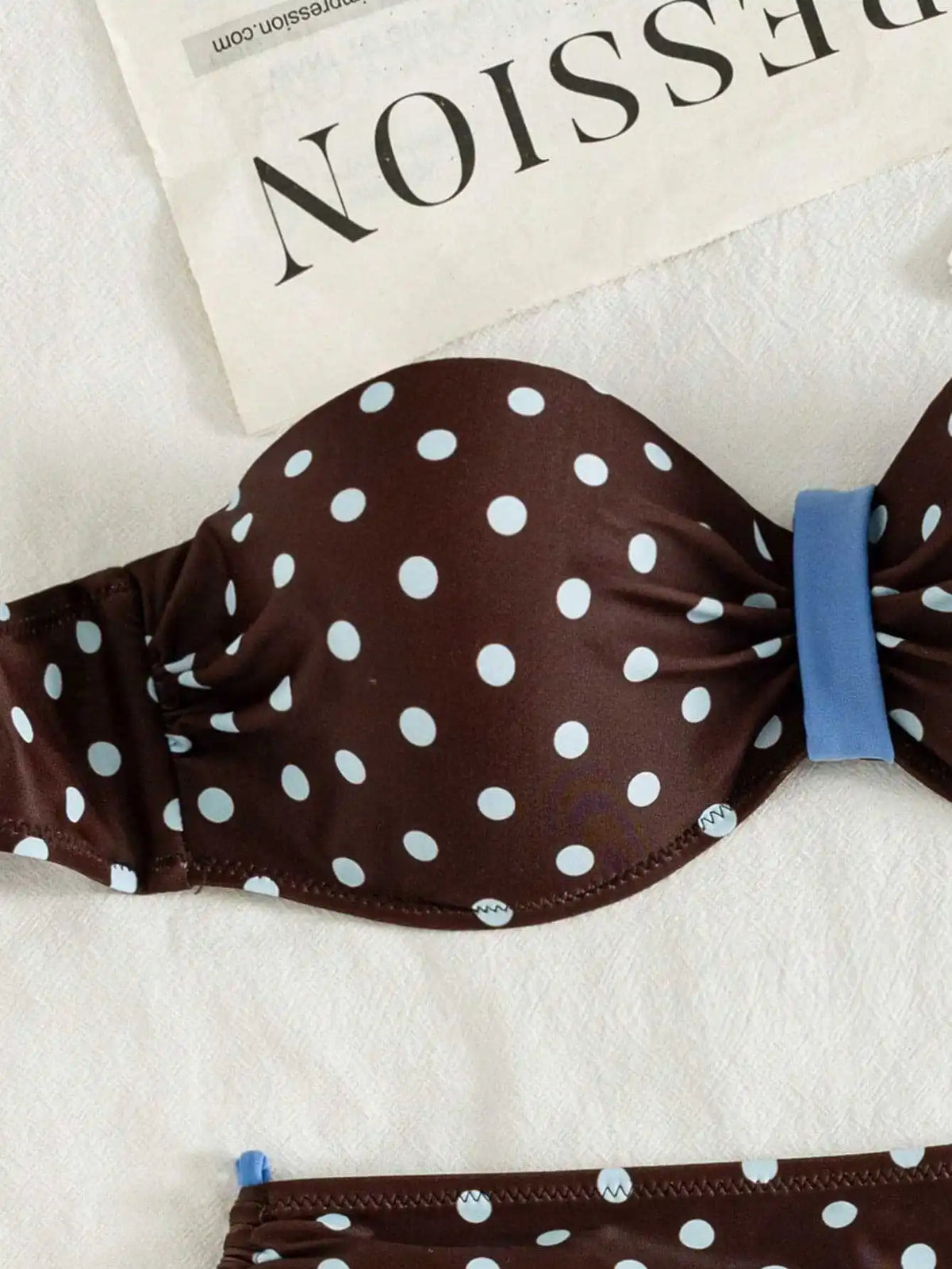 Sexy Black Polka Dot Print Bikini Set 2026 Women Pleate Push Up Drawstring Side High Waist Swimsuit Beach Bathing Suit Swimwear