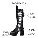 Plus Size Women Black Patent Matte Leather Lace Up Knee High Boots Peep Toe Platform Block Heel Back Zip Gothic Y2K Party Heels