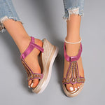 String Bead Wedge Heels Gladiator Sandals Women 2026 Summer Chunky Platform Sandles Woman Elastic Strap Plus Size Sandalias 43