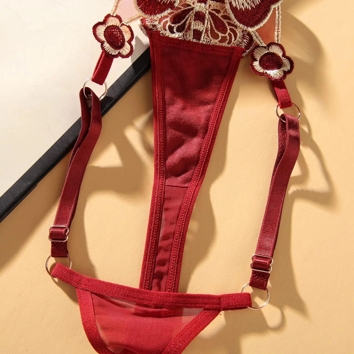 Women Butterfly Embroidery Thong Panties Sexy Lace G String Adjustable Strap Low Rise Underwear Soft Breathable Lingerie