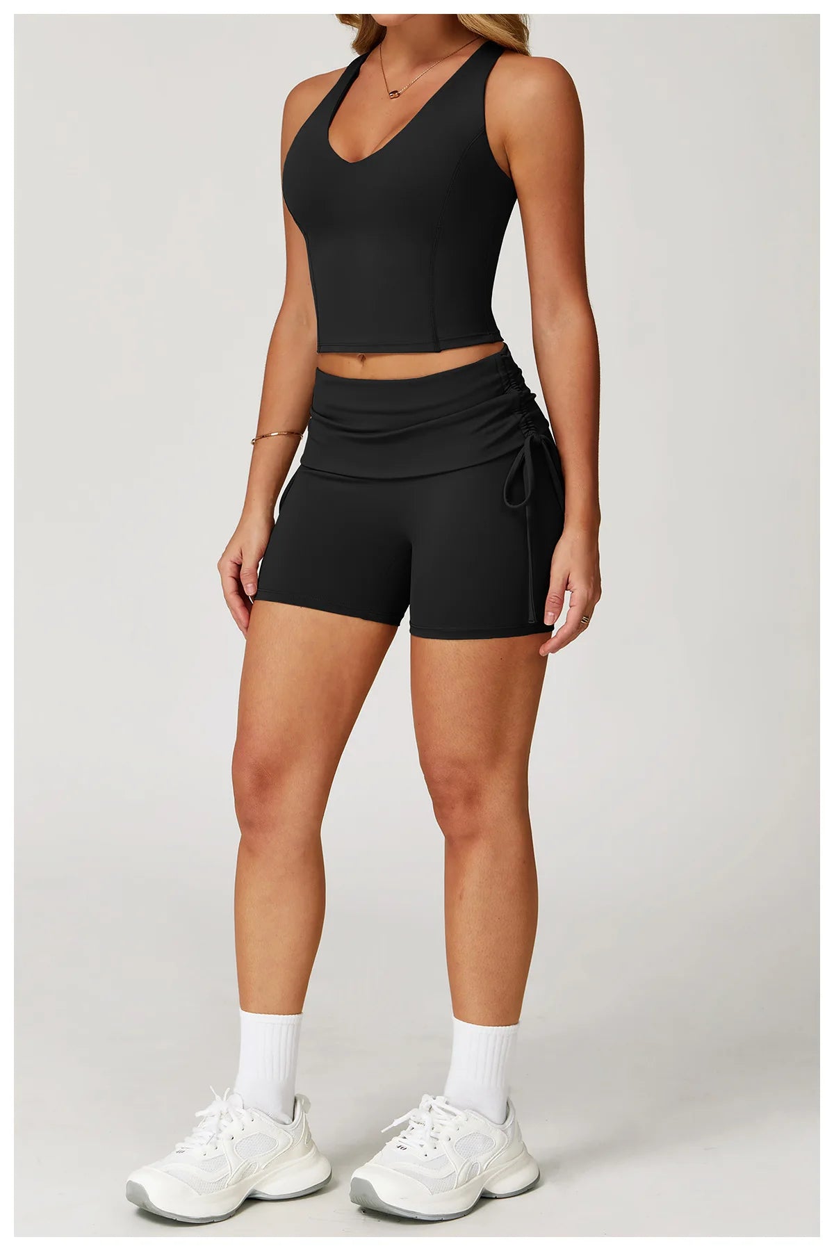 Women's Yoga Pants Summer Folding Drawstring High Waisted Nude Tight Sports Shorts Breathable Tummy Control Workout Leggings