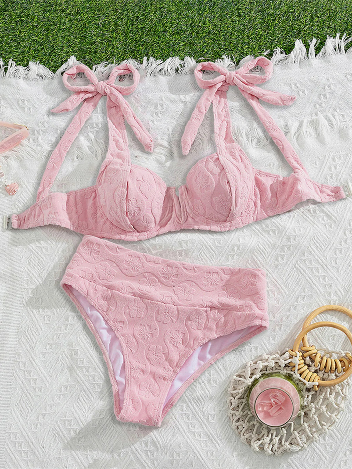 S - XL V Shaped Underwired Female Swimsuit High Waist Bikini Women Swimwear Bather Bathing Suit Swim Two-pieces Bikini set K8042