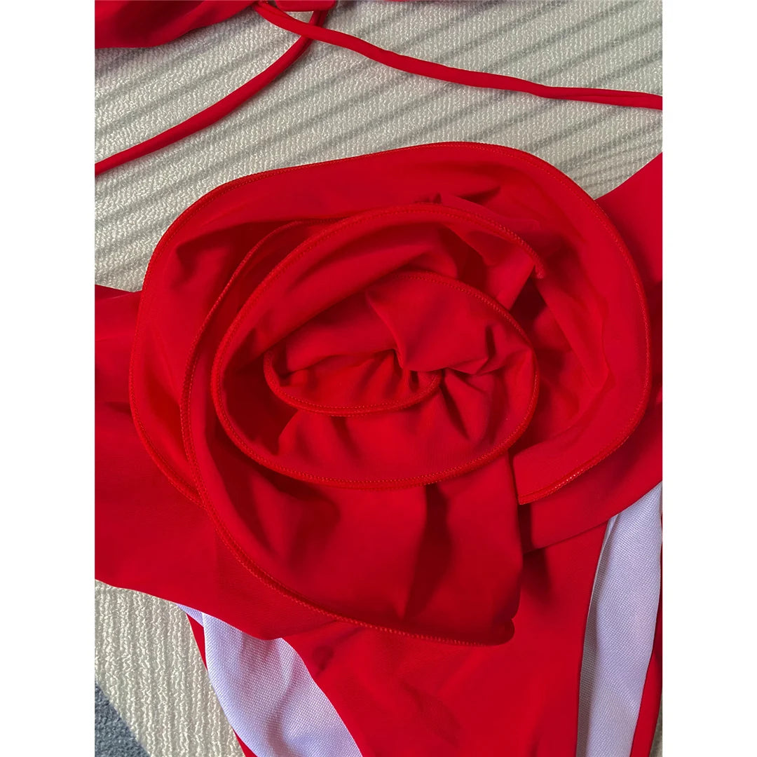 Sexy 3D Flower Wrinkled Female Swimsuit High Waist Bikini Women Swimwear Two-pieces Bikini set Bather Bathing Suit Swim Y4939