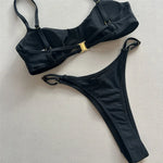 Sexy Solid Black Triangle Micro Bikini Thong Set Swimsuit Women 2026 Metal Ring Ladies Swimwear Bathing Suit Bikinis Mujer