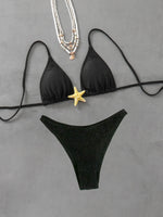 Sexy Metal Starfish Designer Bikini Set 2025 Women Shiny Green Black Push Up Micro Swimsuit Beach Bathing Suit Thong Swimwear