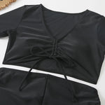 Black Drawstring Swimwear Bikinis Sets Mujer 2026 Crop Top Shorts Bottom Swimsuit Women Sexy Bathing Suit Beachwear Bikini Swim