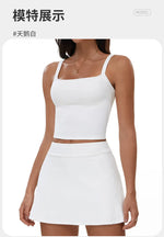 2 Piece Yoga Skirt Set Women Outdoor Neck Hanging Sports Vest High Waist Pleate A Line Skorts Fitness Suit Gym Workout Clothes