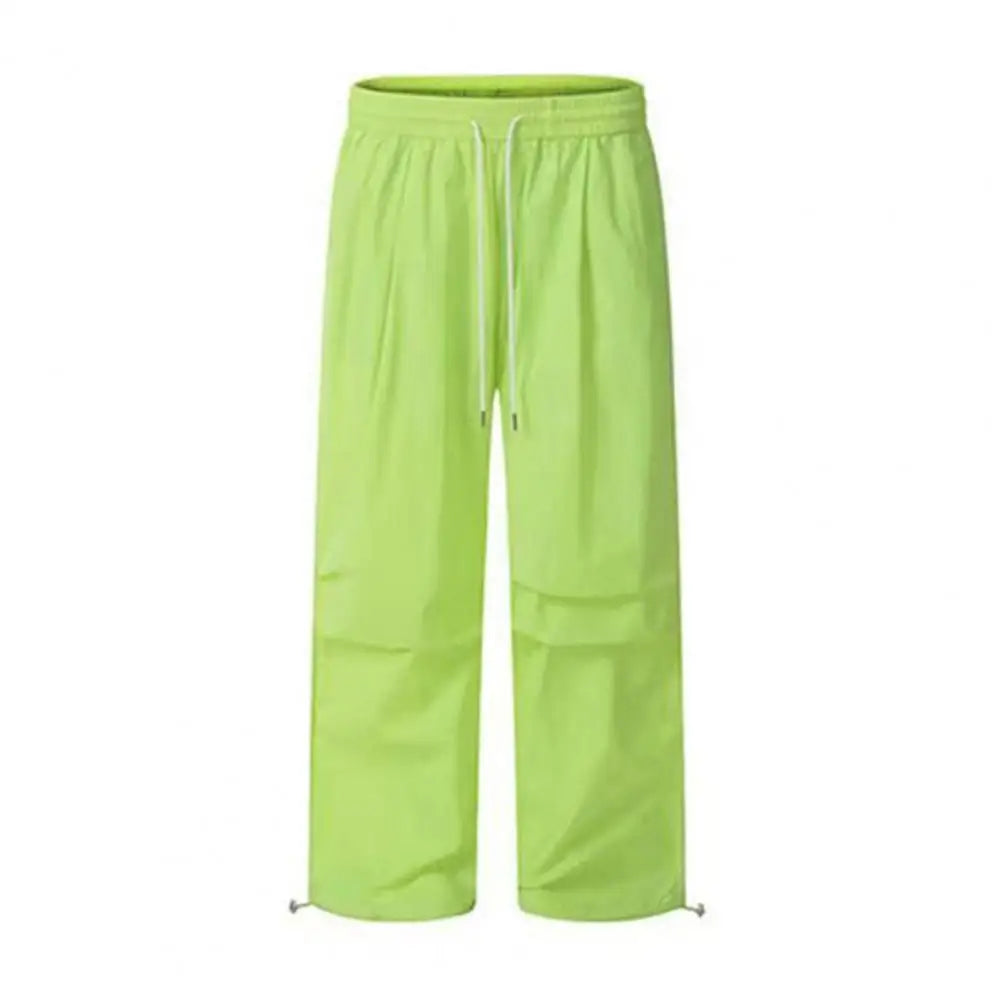 Women Sport Pants Wide Leg Elastic Waist Adjustable Drawstring Long Pants Solid Color Leisure Travel Cargo Trousers