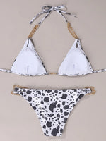 Sexy Cow Print Halter Metal Chains Brazilian Bikini Women Swimsuit Female Swimwear Two Pieces Bikini Set Bathing Suit Swim Lady