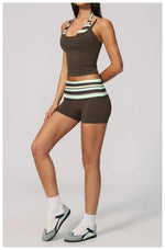 Quick Drying Polka Dot Patchwork Yoga Sets Women Hanging Neck Slim Shockproof Sports Tank Top Gym High Waist Shorts Fitnss Suit