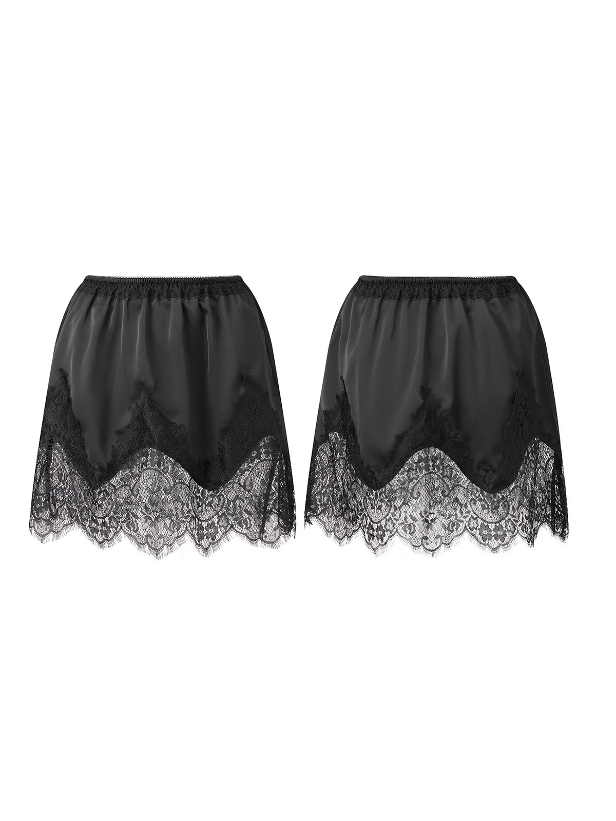 Summer Women's Satin Short Skirts Elastic Waist Lace Patchwork Skirts Half Slip Skirts Fashion