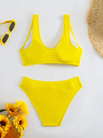 High Waist Bikini 2026 Women Sporty Swimsuit Solid Sexy Striped Swimwear Female Bathers Bathing Swimming Swim Suit Beachwear