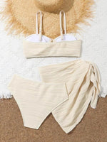 Sexy Black Beige Mesh Skirt 3 Piece Bikini Set 2025 Women Summer Metal U Wire Push Up Swimwear Bathing Suit Holiday Swimsuit
