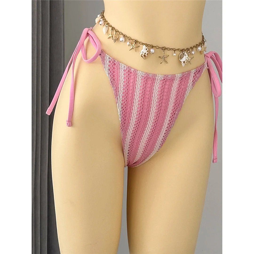 2026 New Striped Bikini Women Swimwear Female Swimsuit High Cut Leg Padded Bather Bathing Suit Swim Two-pieces Bikini set K8071