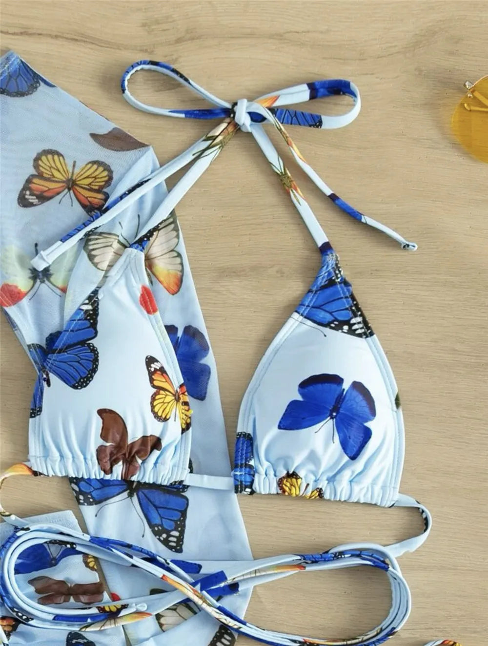 White Butterfly Print Swimwear Cover Up Bikinis Sets 3 Pieces Sexy Swimsuit Women 2026 Beach Wear Halter String Triangle Bikini