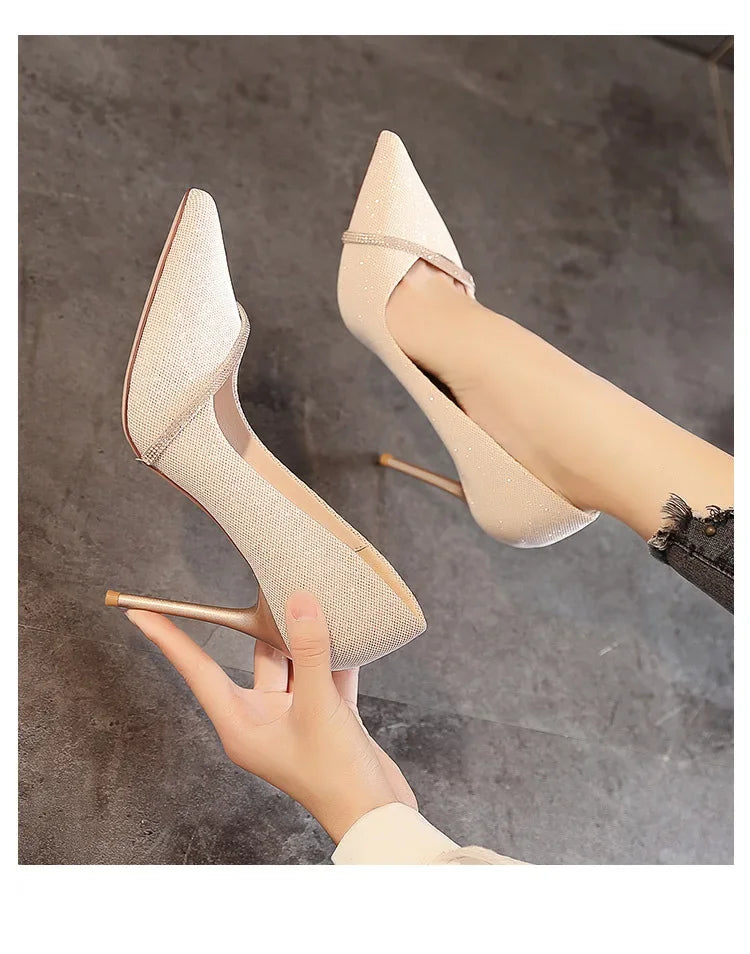 High Heels Women withSpring and Autumn Pointy Women's Shoes Dress Wedding Shoes Temperament Banquet Single Shoes