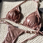 New PU Faux Leather Halter Mini Thong Bikini Female Swimsuit Women Swimwear Two-pieces Bikini Set Bather Bathing Suit Swim V5206