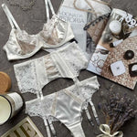 Toucheart 3 Piece Set Sexy Underwear Set For Women Mesh See-Through Lace Thin Sling Bra Set With Girdle Sexy Lingerie Suit New
