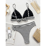 Sexy Black White Striped High Waist Bikini Female Swimsuit Women Swimwear Two-Pieces Bikini Set Bather Bathing Suit Swim V5830