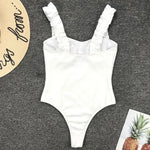 Ribbed Ruffled Frilled Trim Female Swimwear One Piece Swimsuit Women Monokini High Leg Cut Bathing Suit Swim Bodysuit Beach Wear