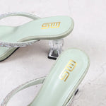 2025 Summer Flip Flops Crystal Slides Women 8cm High Heels Mules Crystal Glitter Block Low Heels Slippers Glitter Platform Shoes