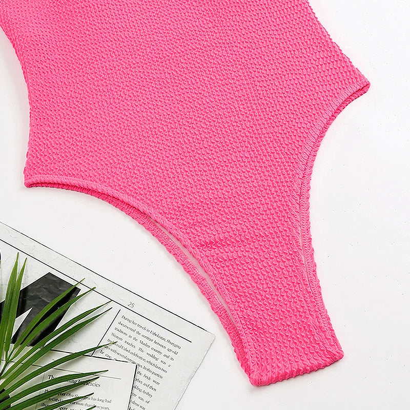 Candy Color One Piece Swimsuit Fabric Crinkle Cloth Wavy Strip Bikini for Women Fluorescent Pleated Cloth Swimwear