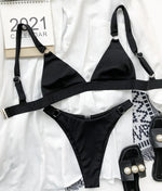 Ribbed Triangle High Cut Bikini Women Swimsuit Female Thong Swimwear Two Pieces Bikini Set Rings Bather Bathing Suit Swim Lady
