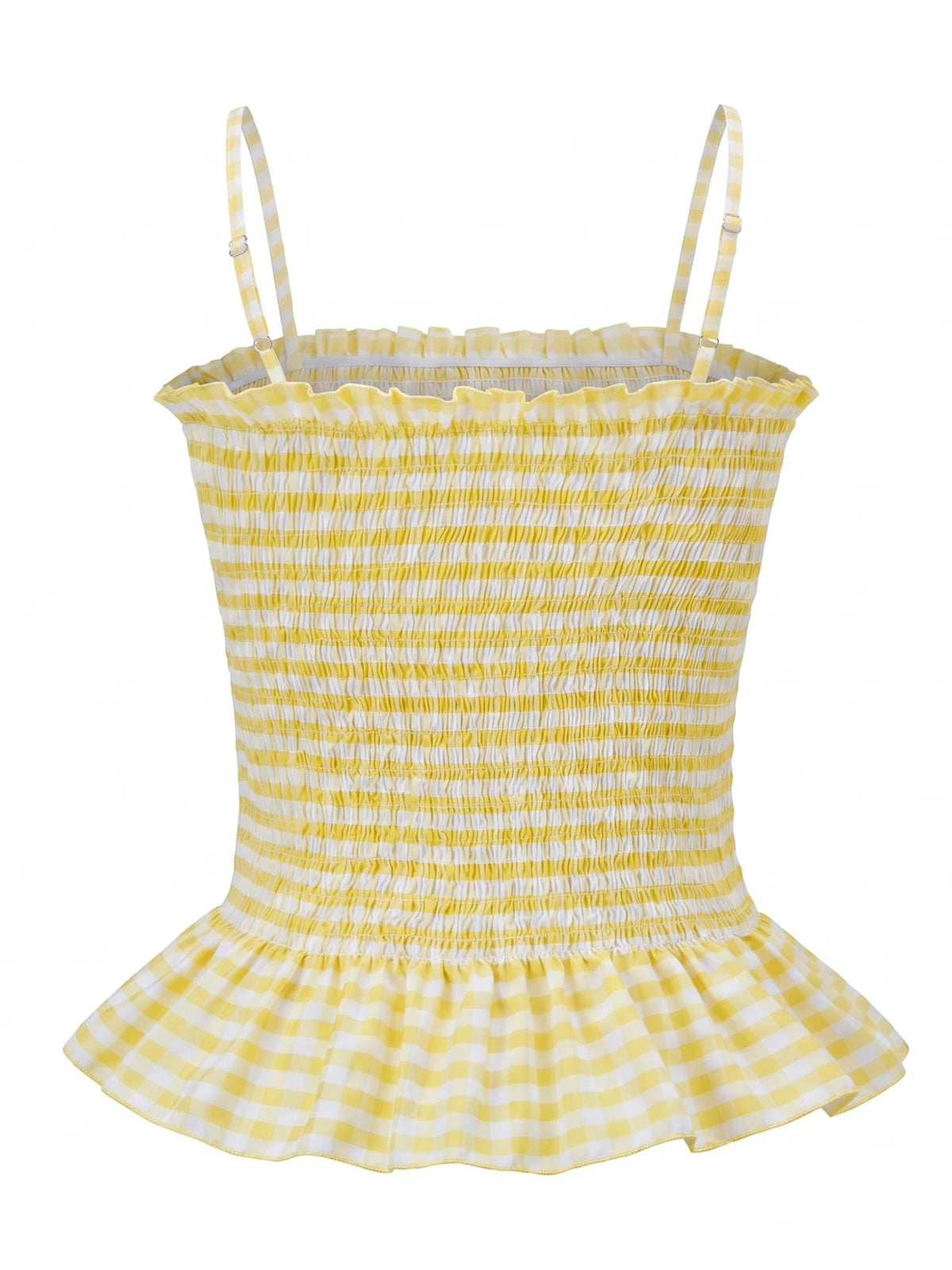 Summer Women Smocked Tank Tops Spaghetti Strap Plaid Ruffle Camisole Fashion Sleeveless Vest Shirts Streetwear