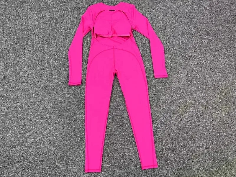 Women's Seamless Yoga Jumpsuits Backless Sexy Long-Sleeved One-Piece Butt-Lifting Gym Nude Feel Workout Gym Training Bodysuits