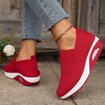 Breathable Knit Wedges Sneakers Woman Spring Autumn Slip On Platform Sport Sneakers Woman Plus Size Thick Sole Walking Shoes