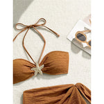 3PCS With Sarong Metal Star Halter Bikini Female Swimsuit Women Swimwear Three-Pieces Bikini Set Bather Bathing Suit Swim V7042