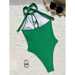 S - XL 7 Colors Lace Up High Neck Full Back Women Swimwear One Piece Swimsuit Female High Leg Cut Bather Bathing Suit Swim V6272