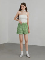 Women's Plaid Shorts Casual Loose Fitting Elastic Waist Shirred Ruffled Trim Short Pants Lounge Shorts
