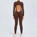Women's Seamless Yoga Bodysuit Long Sleeve Zipper & Back Cutout Naked Feeling Quick-Dry Running Fitness Workout Jumpsuit