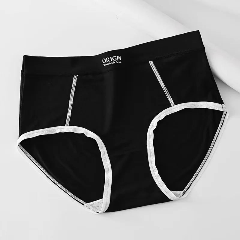 Simple Versatile Color Contrast Ladies Mid Waist Skin Friendly Panties Summer Breathable Cotton Crotch Soft Comfortable Briefs