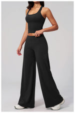Women's Summer Two Piece Yoga Sets Slimming Sports Tank Top Lifted Buttocks High Waist Flare Pants Gym Fitness Suits Tracksuit