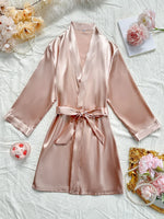 Simple Women's Robe Solid Color V Neck Belted Bathrobe Comfortable Casual Sleepwear Loungewear for Various Occasions