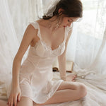 2025 Sexy Sleepwear for Women Ice Silk Fungus Edge French Suspender Nightgown Pure Desire Style New Fashionable Home Clothes Hot
