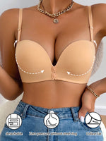 Solid Women Push Up Bra Front Closure Invisible Anti-slip Particles Side Collect Fat Comfortable Brassiere