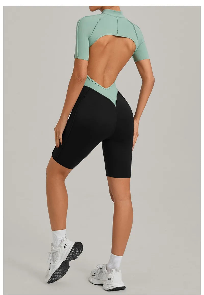 Women's Seamless Yoga Jumpsuit Sports Workout Running Hip-lifting Slim Fit Shorts One-Piece Training Fitness Gym Bodysuit