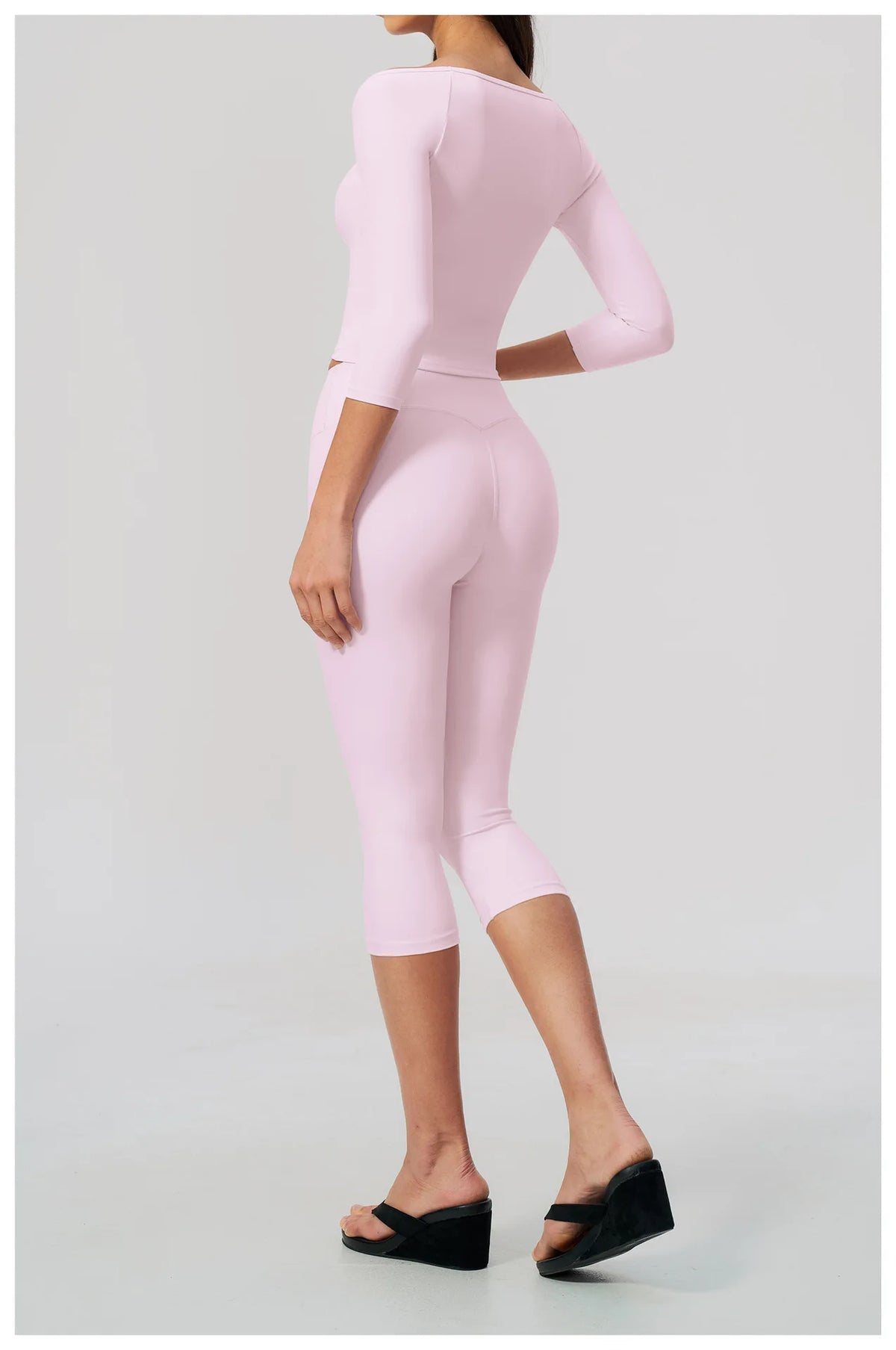 Fashion Mid Sleeve T-shirt Yoga Suits Tight Fitting Slim Sports Tops High Waist Peach Hip Mid Pants Gym Running Fitness Outfits